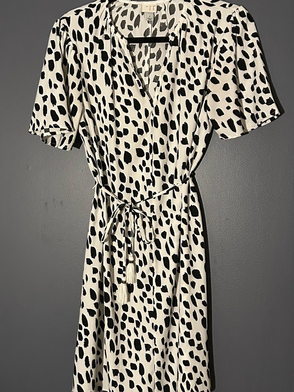 a new day Black & White Dalmatian Print Wrap Midi Dress with Tie